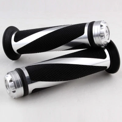 CNC 7/8" ALUMINIO MOTOCICLETA MANILLAR GOMA EMPUÑADURAS BARRA EXTREMO PLATA TAPA TAPÓN Foto 1 de 4