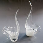 2 Vtg Artisan Hand Blown Art Glass Lamp Light Shade Feathered White Swan Shape