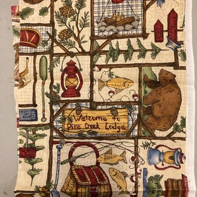 Vintage Cranston Leslie Beck Bear Cabin Fishing Camping Cotton Fabric Mixed Lot - Image 1 of 4