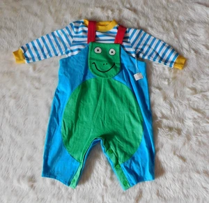  Vintage Sweet Potatoes Dinosaur Striped Overalls And Shirt Size 24m - Picture 1 of 9
