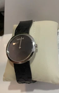 ROBERTO CAVALLI watch black LEATHER SNAKE silver TONE CASE NEW - Picture 1 of 3