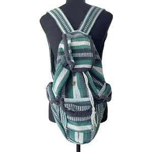 Mochila de Algodón Baja Boho Hippie Mochila a Rayas Verde Bolso de Festival Grunge Y2K - Imagen 1 de 10