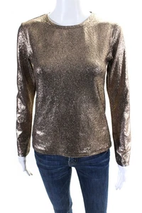 Natalie Walker Womens Metallic Print Long Sleeve Round Neck Blouse Brown Size S - Picture 1 of 5