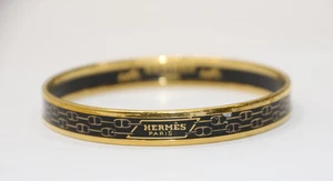 Hermes Black & Gold Enamel Anchor Chain Motif Bangle Bracelet - Picture 1 of 10