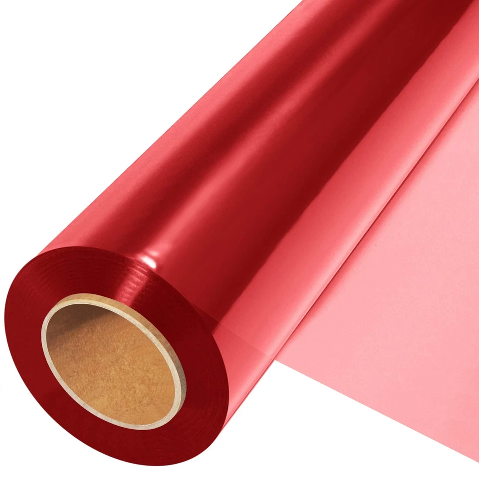 JOYIT Red Cellophane Wrap Roll (200’ Ft. Long .5” in. Wide) - 2.5 Mil Thi...
