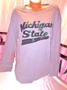 Victorias Secret PINK Michigan State Spartans Sweatshirt Crewneck Sequin Large - Picture 1 of 2