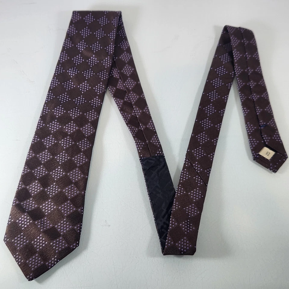 Галстук Burberry London коричневый с фиолетовым пунктирным клетчатым шелковым вырезом - Изображение 1 из 4