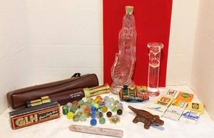 30+ Vintage Junk Drawer Lot Harmonica, Marbles, Hand Telescope Matches And More+ - Picture 1 of 22