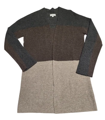 Suéter Cárdigan Kinross Lofty Colorblock 100% Cachemira Talla Pequeña Tostado/Marrón/Gris Foto 1 de 4