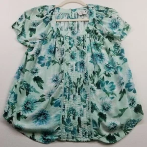 St. John’s Bay Top Women’s Petite Medium PM Floral Short Sleeves Spring Summer - Picture 1 of 9