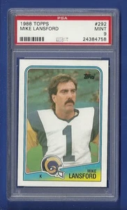 1988 TOPPS #292 MIKE LANSFORD PSA 9 MINT POP 6 ONLY 6 HIGHER LOS ANGELES RAMS - Picture 1 of 1