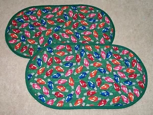 NEW Handmade 2Pc Set Table Runners Holiday Christmas Light Bulbs 12x22 Oval - Picture 1 of 6