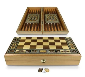 Holz Backgammon Schach Brett BT414 - Picture 1 of 9