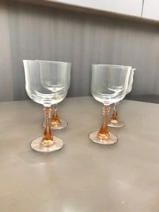 Cristal D'Arques Set of 4 Pink Spiked Stem Water Wine Goblets Glasses Vintage - Picture 1 of 5