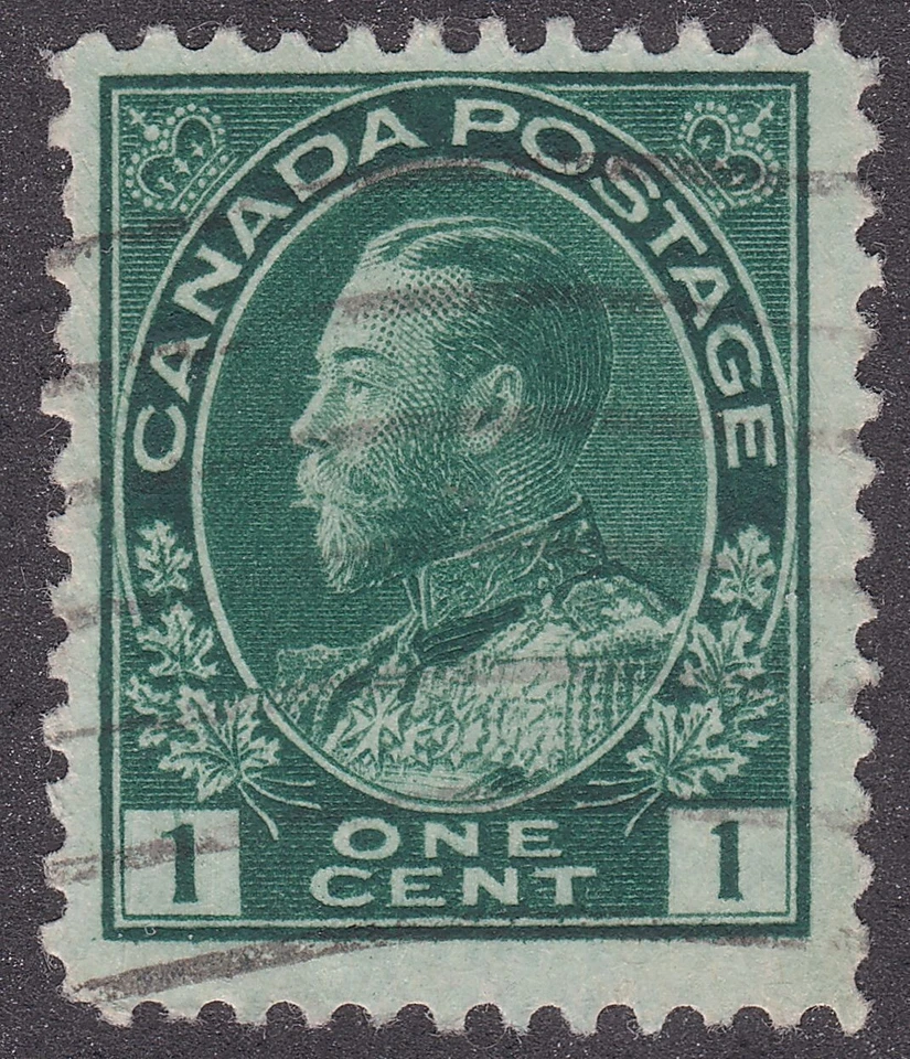 Canada: #104 1c Green Admiral, Minor Re-entry (bottom oval) + poor ink Variety - Image 1 of 1