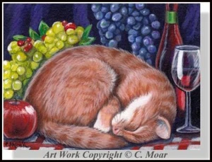 Orange Tabby Katze schläft Stillleben ACEO limitierte Auflage Kunst Miniatur Druck - Bild 1 von 1