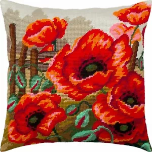 Needlepoint/Tapestry Pillow Cover DIY Kit "Poppies" - Picture 1 of 1