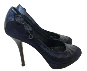 Christian Dior Shoes Blue Pump High Heels Leather Suede Bow Size 39 - Picture 1 of 10
