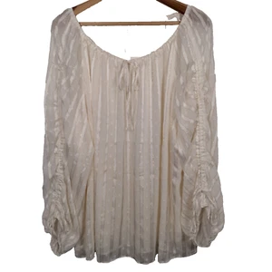 Cato Peasant Blouse Shirt Plus Size 22/24 Ivory Sheer Gold Metallic Renaissance - Picture 1 of 19