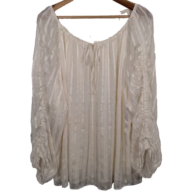 Cato Peasant Blouse Shirt Plus Size 22/24 Ivory Sheer Gold Metallic Renaissance - Image 1 of 4