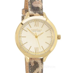 Caravelle NY by Bulova Womens Casual Watch Gold Dial Beige Leopard Print Leather - Picture 1 of 8
