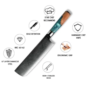 Cuchillo de chef japonés 7 in cuchillo nakiri acero inoxidable Damasco chef cuchilla de cocina - Imagen 1 de 8