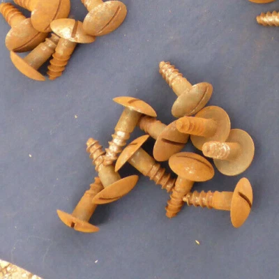 10 vis à bois fer rouille grosses têtes rondes fendu 9/30 ancienne - Photo 1/4