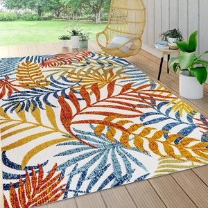 AMC100B-8 Tropics Palm Leaves Indoor Outdoor Area-Rug Bohemian Floral Easy-Clean - Picture 1 of 12