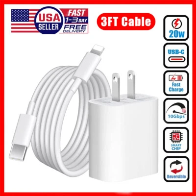 ⚡20W Fast Charge Charger Data Plug +Cable For iPhone ipad 14 13 12 11 XS iPOD - Image 1 of 4