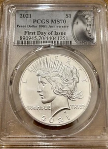 2021-P $1 100th Anniversary Peace Silver Dollar PCGS MS 70 | FDOI First Day - Picture 1 of 2