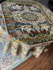ANTIQUE FRINGED HAND PAINTED TABLE CLOTH PIANO COVERLET TAPESTRY TEXTILE ITALY