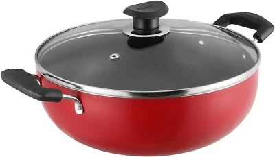 Vinod Cookware Zest Non-Stick Induction Friendly Deep Kadai With Lid Red/Black - Image 1 of 4