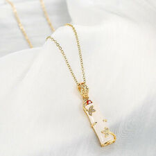 Vintage Gold Plated White Jade Lucky Bamboo Shaped Pendant Necklace