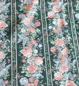 Joan Kessler Concord Cotton Stripe Floral Fabric 42"x2 Yards + Remnants - Picture 1 of 7