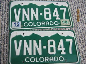 Colorado Nummernschild passendes Paar '93 Aufkleber # VNN-847 - Bild 1 von 5