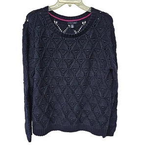 TOMMY HILFIGER Sweater Womens Size XL Navy Open 3D Popcorn Knit Classic Preppy - Picture 1 of 7