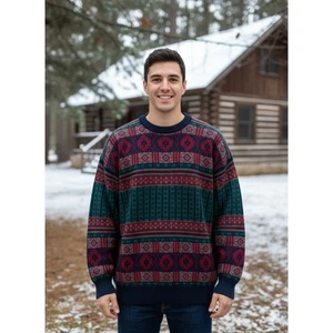 Arslanli Pullover Herren Gr. XL? 100% Schurwolle geometrischer Pullover Opa Hippie - Bild 1 von 10