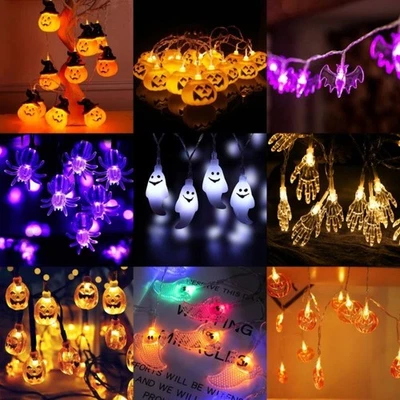 20LED Halloween Curtain Pumpkin Lantern String Fairy Lights Garland Party Decor - Image 1 of 4