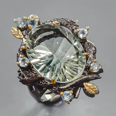 Handmade 22 ct Natural Green Amethyst Ring 925 Sterling Silver Size 8.5 /R440817 - Image 1 of 4