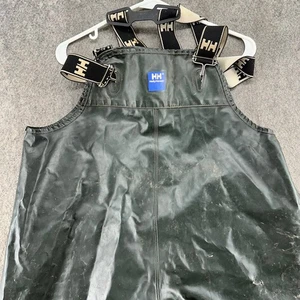 VTG Helly Hansen Overall Mens Medium Green Bib PVC Foul Weather Bib Fishing Gear - Picture 1 of 15