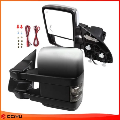 Espejos retrovisores de remolque cromados con luz de separación de flecha de señal de giro con calefacción eléctrica para 99-07 F250 Foto 1 de 4