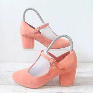 Zapatos Clarks Mary Jane Talla 4 Rosa Melocotón Gamuza T Barra Bloque Tacón Correa - Imagen 1 de 13