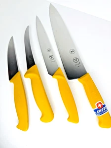 4 Swibo Victorinox Küchenmesser gelber Griff Swiss Made - gebraucht scharf - Bild 1 von 6