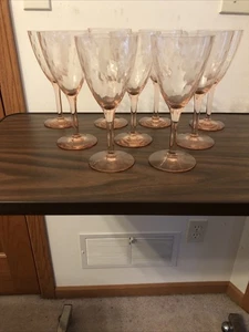 Set Of 9 Vintage Crystal Wine Glasses Water Goblets W/ Pattern Optic Very Good - Picture 1 of 12