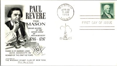 1048 Paul Revere - the Mason FDC, Masonic Stamp Club, UA, OF, EC, con inserto Foto 1 de 4