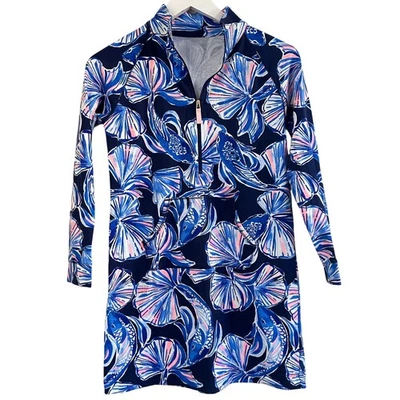 Vestido popover Lilly Pulitzer UPF50 Skipper azul marinho brilhante em 'vida no carretel' tamanho pequeno - Imagem 1 de 4