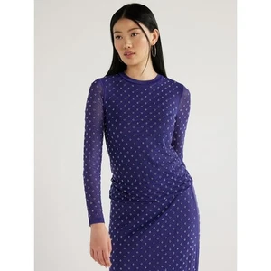 Top Scoop para mujer de malla adornada con cristal talla XS, azul uva --U6-- - Imagen 1 de 4