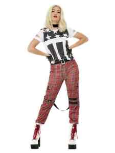 NEW 1990's Punk Rocker with Top & Trousers Ladies 90s Party Fancy Dress Costume
