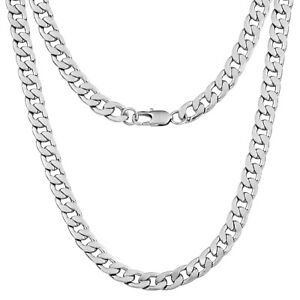 Mens Necklace - 9mm Curb Cuban Chain - Silver Stainless Steel - By Silvadore UK