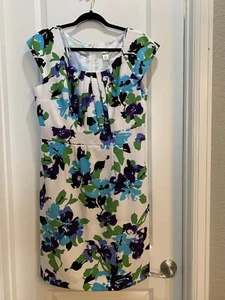 Emma & Michele Spring Dress White Blue Green Purple Print Size 12 Pre-owned - Picture 1 of 4